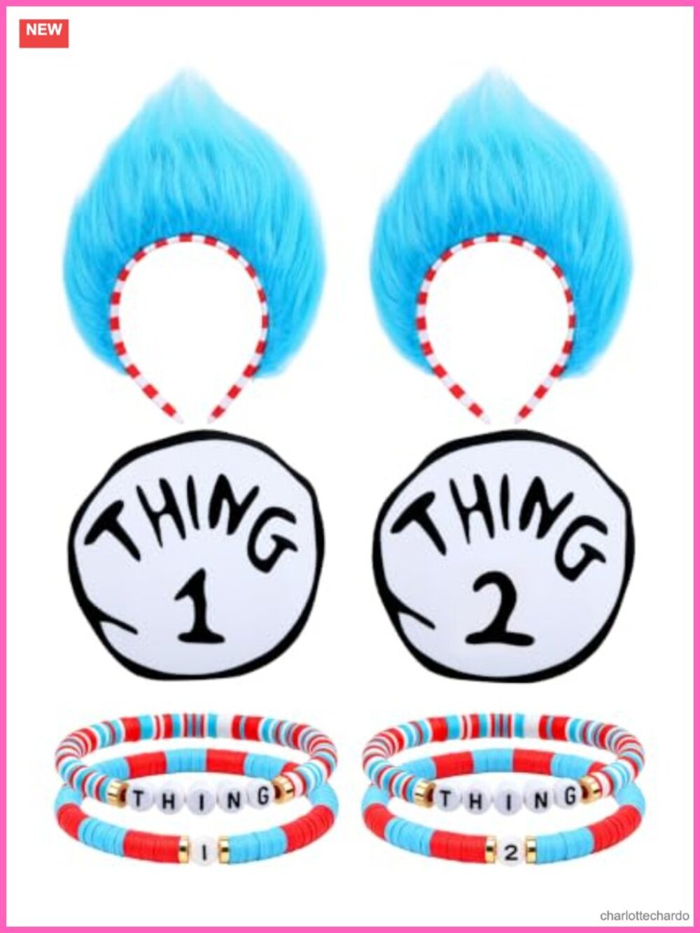 6Pc Fuzzy Headbands Costume Set Bracelets Iron On Patches Book Character